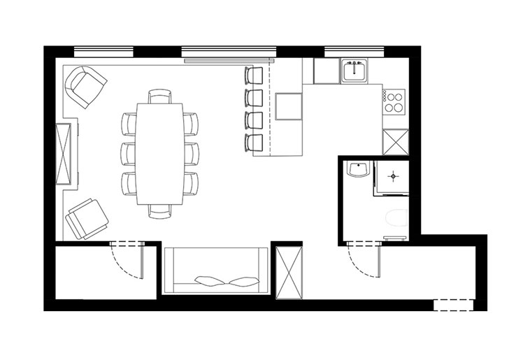 Жизнь и работа в стильной однокомнатной квартире (45 кв. м)