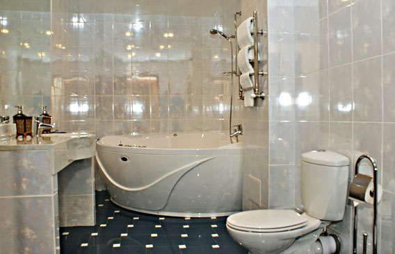 Интерьер ванной комнаты с джакузи и душевой кабиной фото