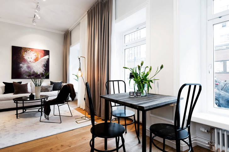 Стильная небольшая двухкомнатная квартира в Стокгольме (45 кв. м)