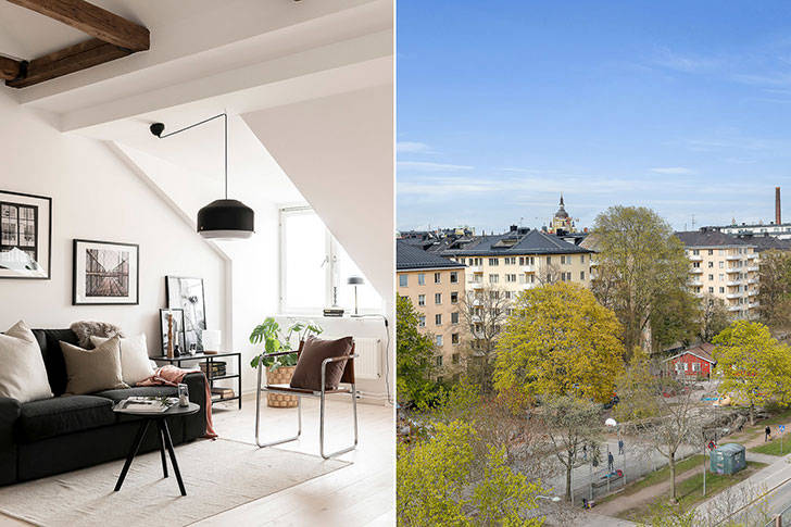 Небольшая квартира под крышей в Стокгольме (50 кв. м)