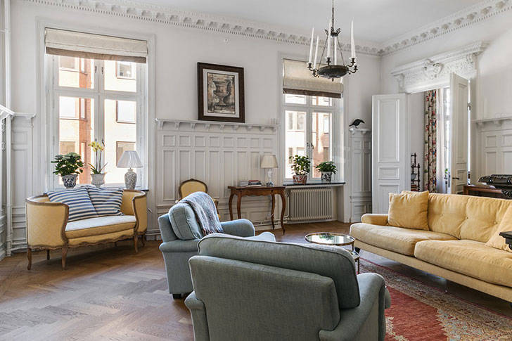 Великолепная классика: квартира в старом доме в Стокгольме (121 кв. м)