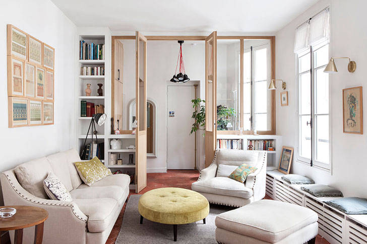 Сочетание стилей и материалов в парижской квартире (77 кв. м)