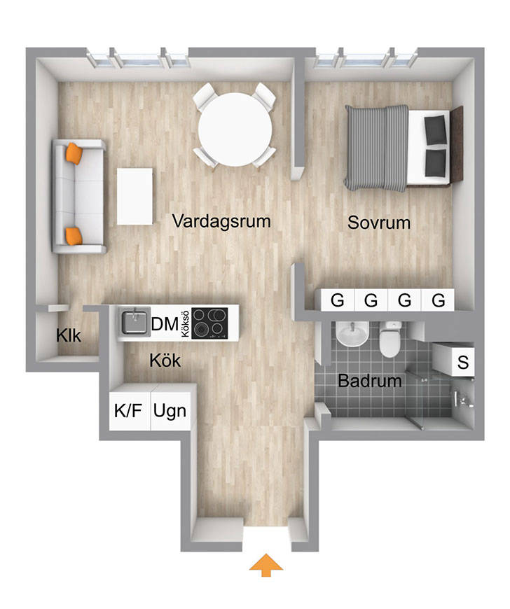 Небольшая скандинавская квартира для девушки (39 кв. м)
