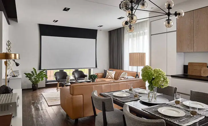 Meuble en cuir et mur en brique : appartement élégant à Moscou - Gallery image 5