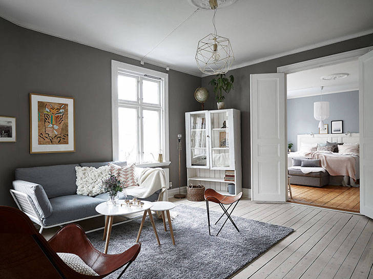 Мягкий серый интерьер квартиры в пригороде Гетеборга (78 кв. м)