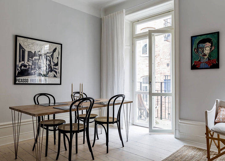 Квартира в Швеции с фаянсовой печью и теплыми деталями (59 кв. м)