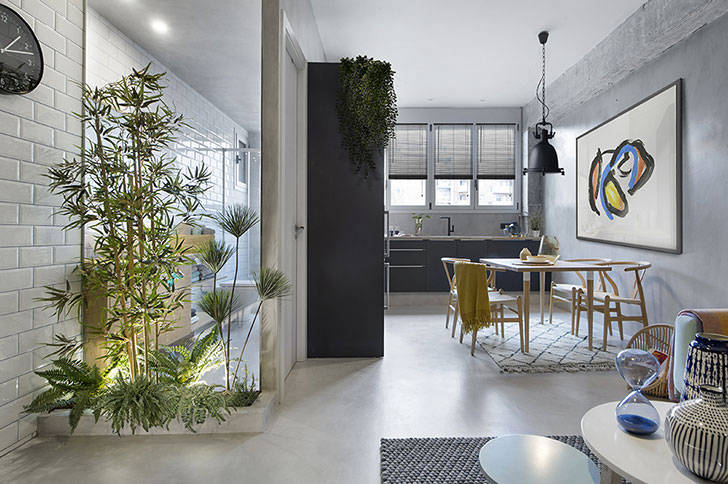 Бетон и дерево: индустриальный дизайн маленькой квартиры в Барселоне (46 кв. м)