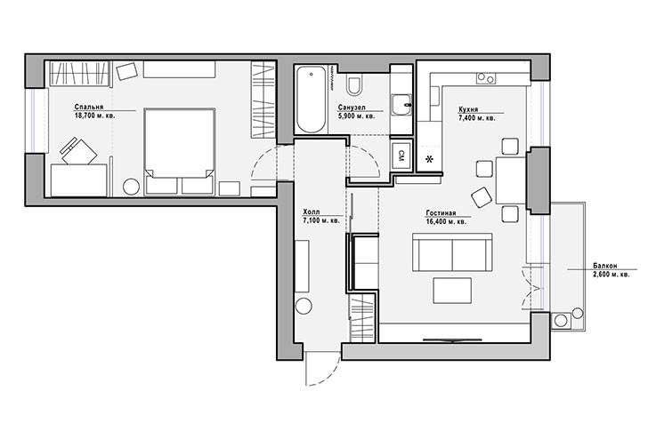 Скандинавские мотивы в интерьере квартиры (62 кв. м)