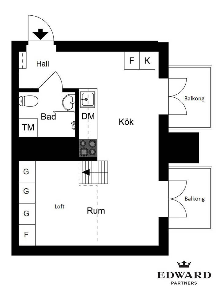 Компактная квартира с антресольной спальней (31 кв. м)