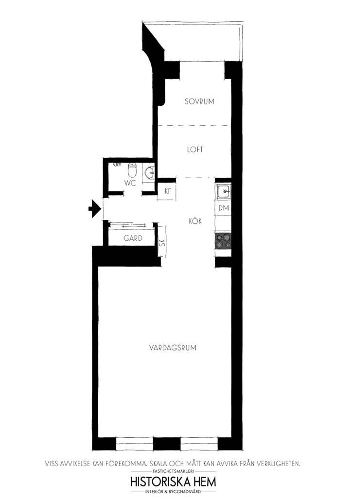 Небольшая шведская квартира со спальней под потолком (44 кв. м)