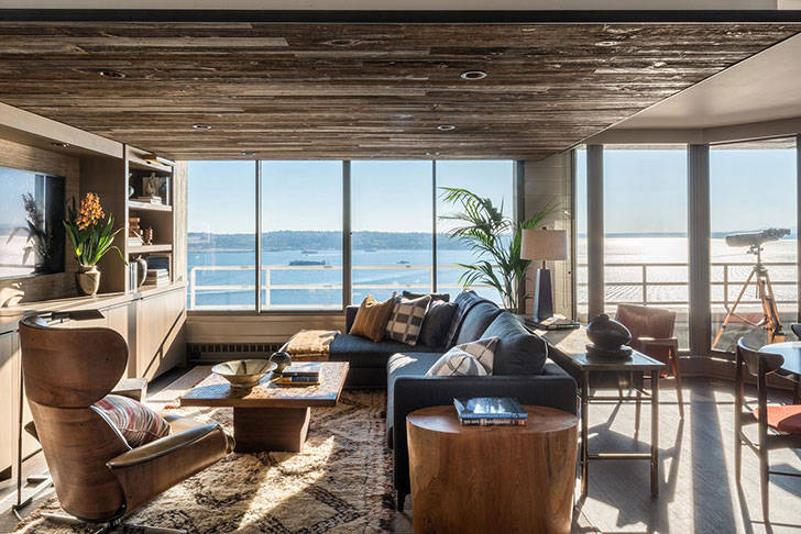 Стильная холостяцкая квартира с видом на залив в Сиэтле
