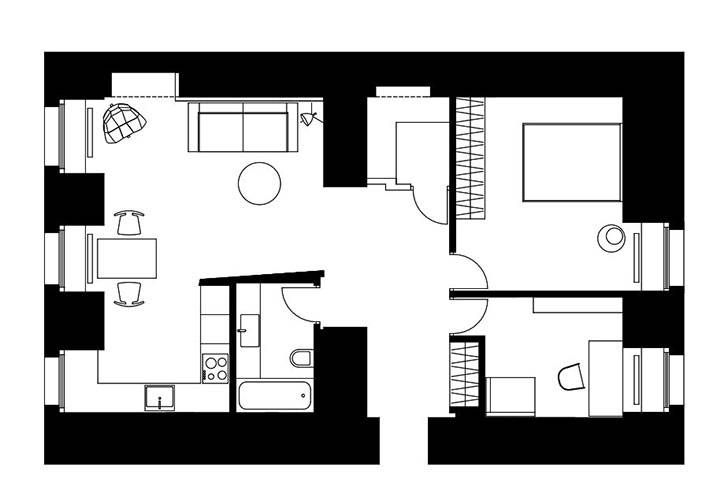 Черно-белая квартира в историческом доме (70 кв. м)