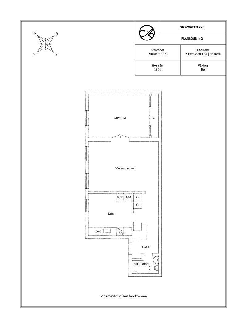 Светлая квартира с синей спальней в Гётеборге (66 кв. м)
