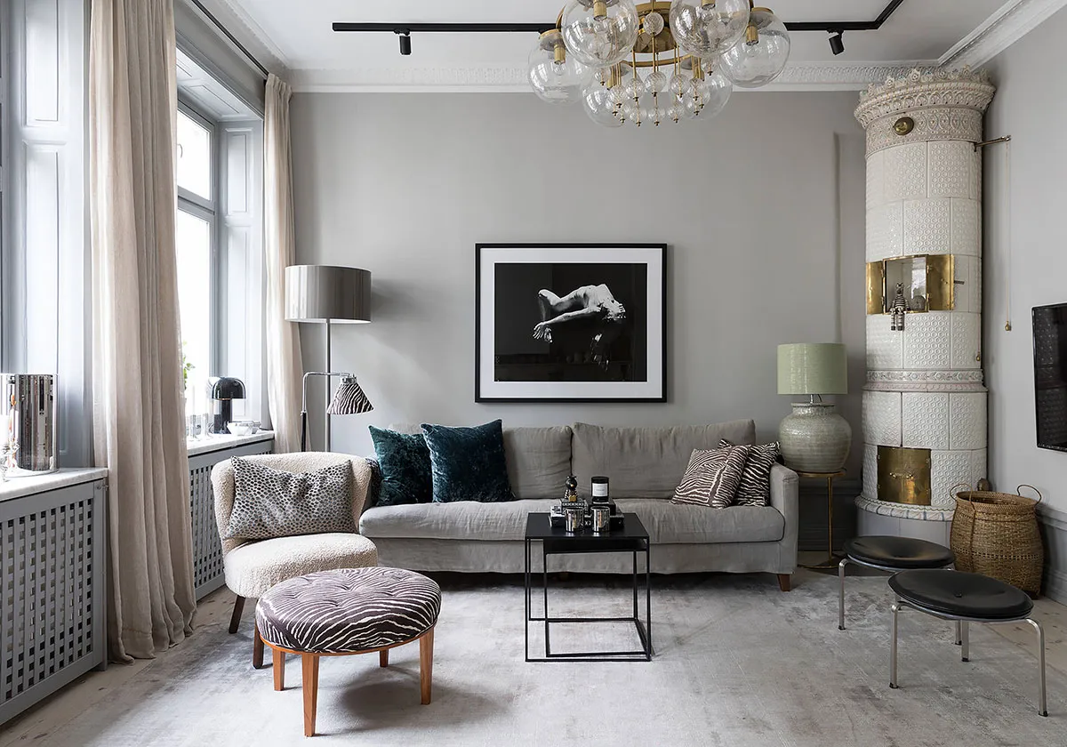 Style combiné de gris et beige dans l'interior d'une appartement à Stockholm (72 m²) - Gallery image 1