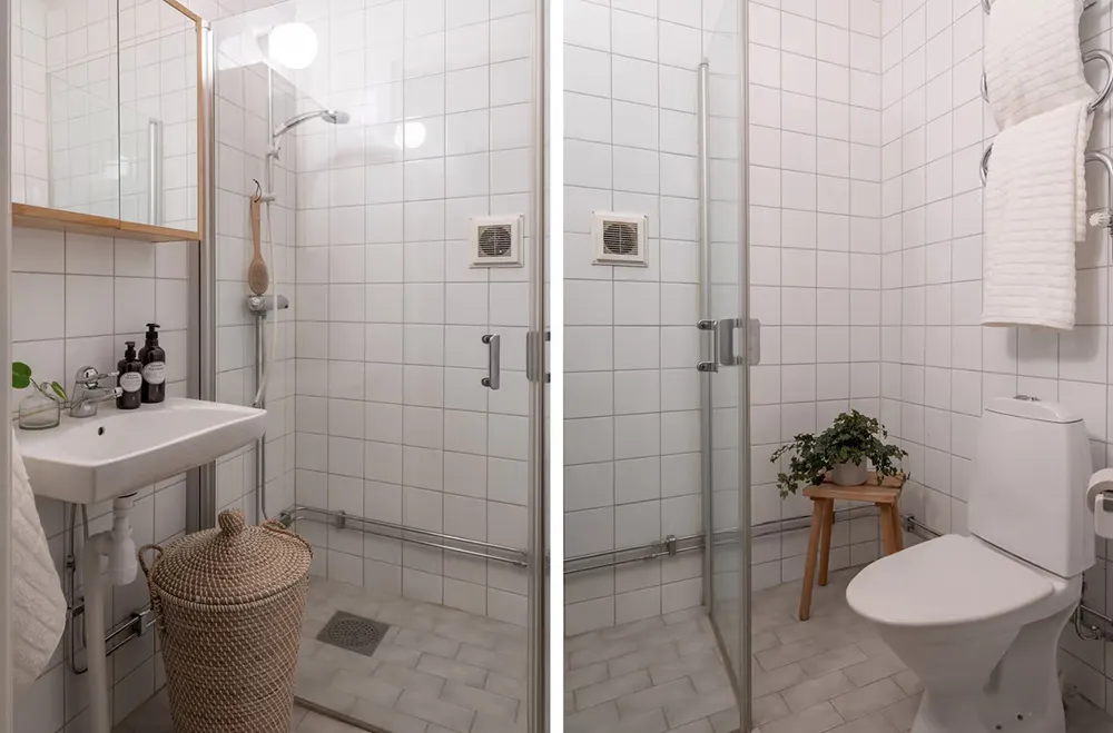 Estilo moderno apartamento pequeño con sofá de cuero y cama en armario (38 m²) - Gallery image 7