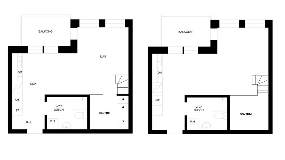 Kleiner schwarz-weißer Loft mit Attika in Schweden (41 qm) - Gallery image 20