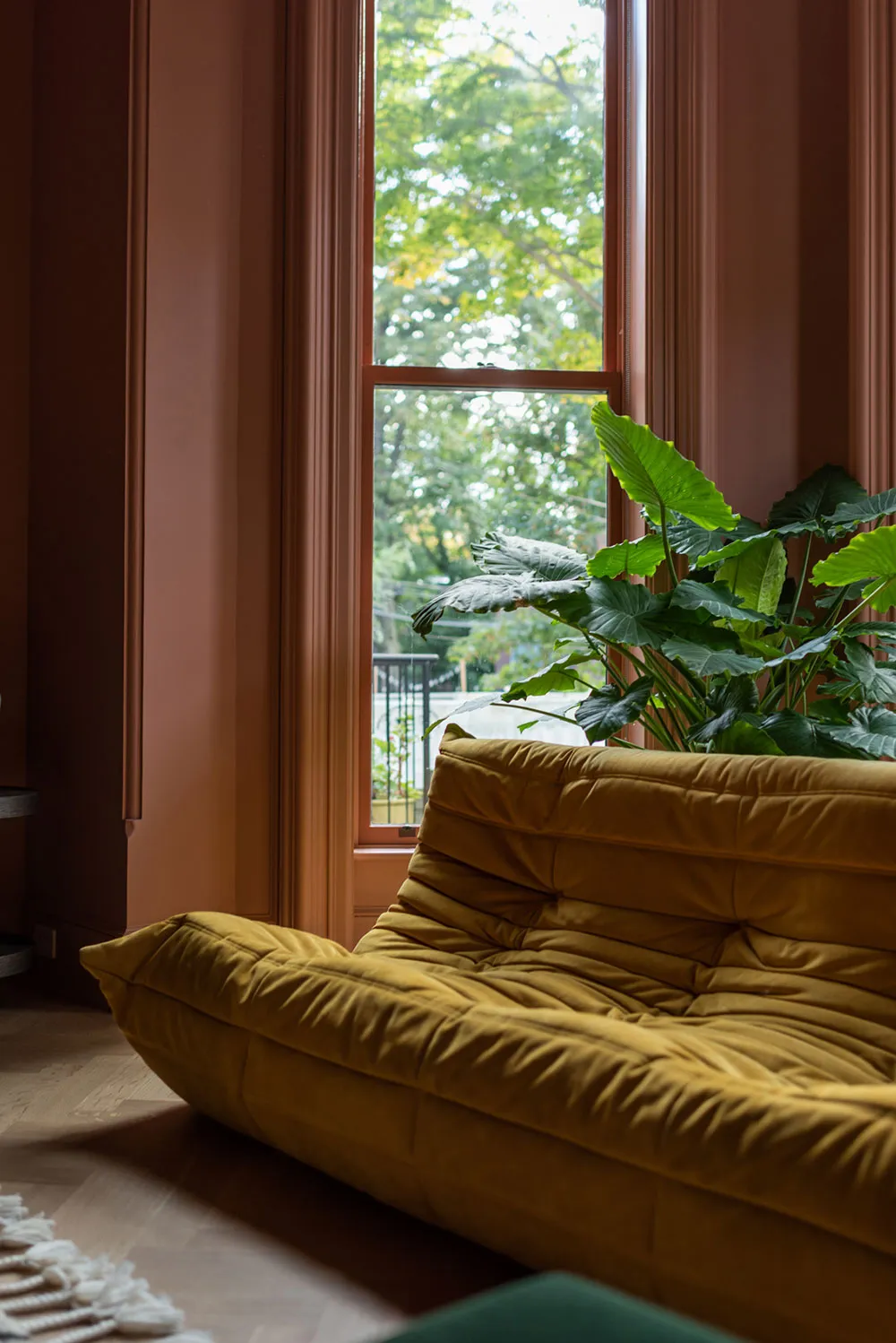 ब्रुकलिन में एक पुनर्संवर्धित ब्राउनस्टोन के अंदरूनी हिस्से में जीवंत रंग एवं पैटर्न
(Vibrant colors and patterns in the interior of a restored brownstone in Brooklyn) - Gallery image 3