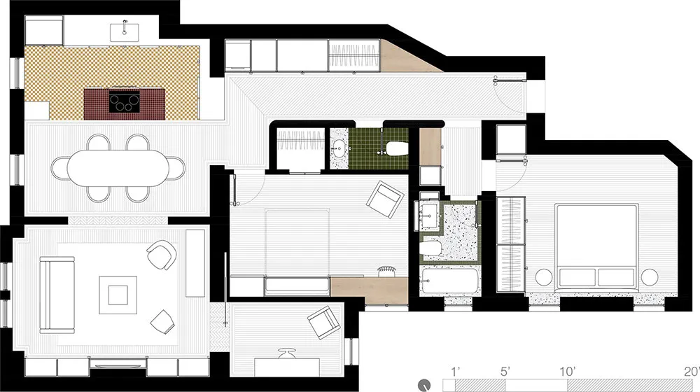 Beaux tons et îlot de cuisine en carrelage : appartement élégant à New York - Gallery image 17