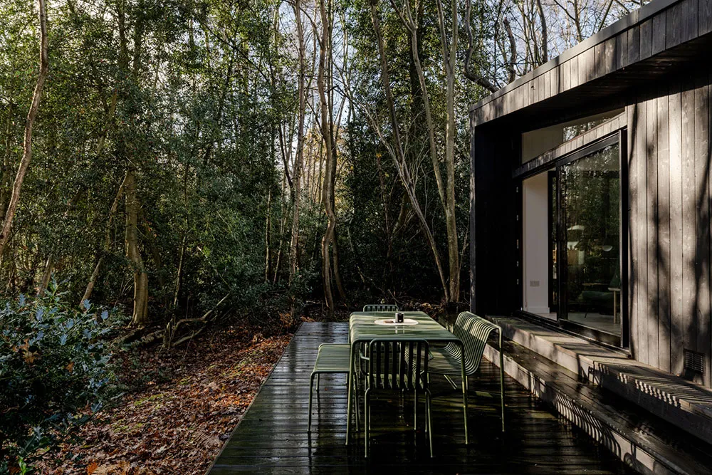 Czarny z zewnątrz i bardzo jasny w środku: nowoczesny domek w lesie w Anglii - Gallery image 17