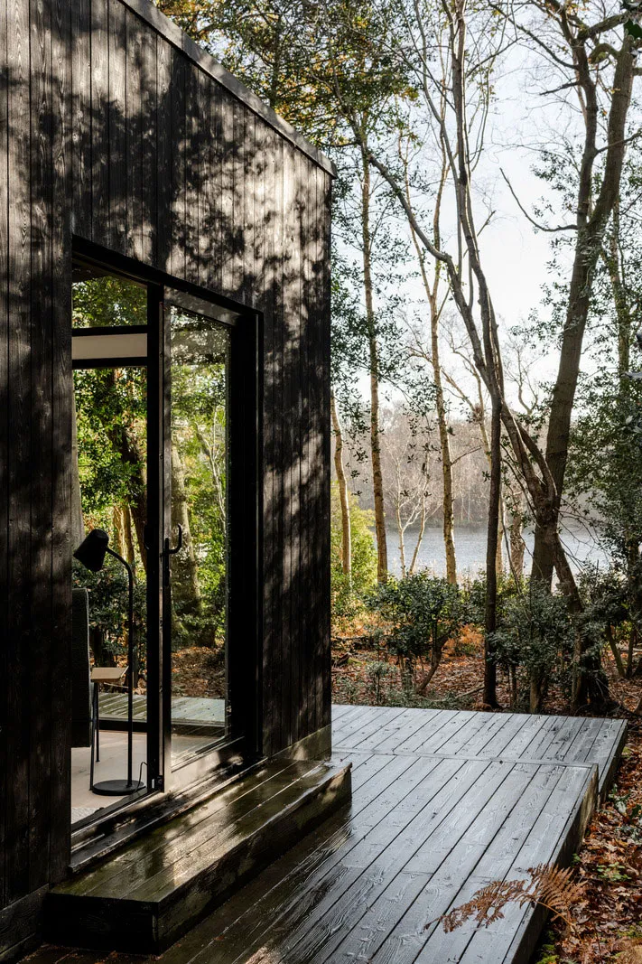 Czarny z zewnątrz i bardzo jasny w środku: nowoczesny domek w lesie w Anglii - Gallery image 2