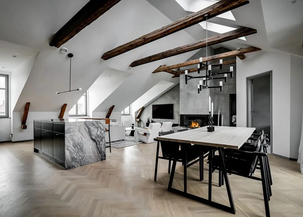 Стильный интерьер просторной мансардной квартиры в Стокгольме - Gallery image 11