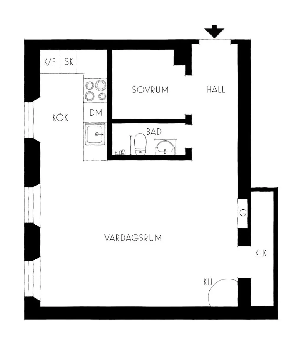 Mueble extravagante y escritorio de oficina en lugar de mesa de comedor: diseño inesperado en Estocolmo (49 m²) - Gallery image 17