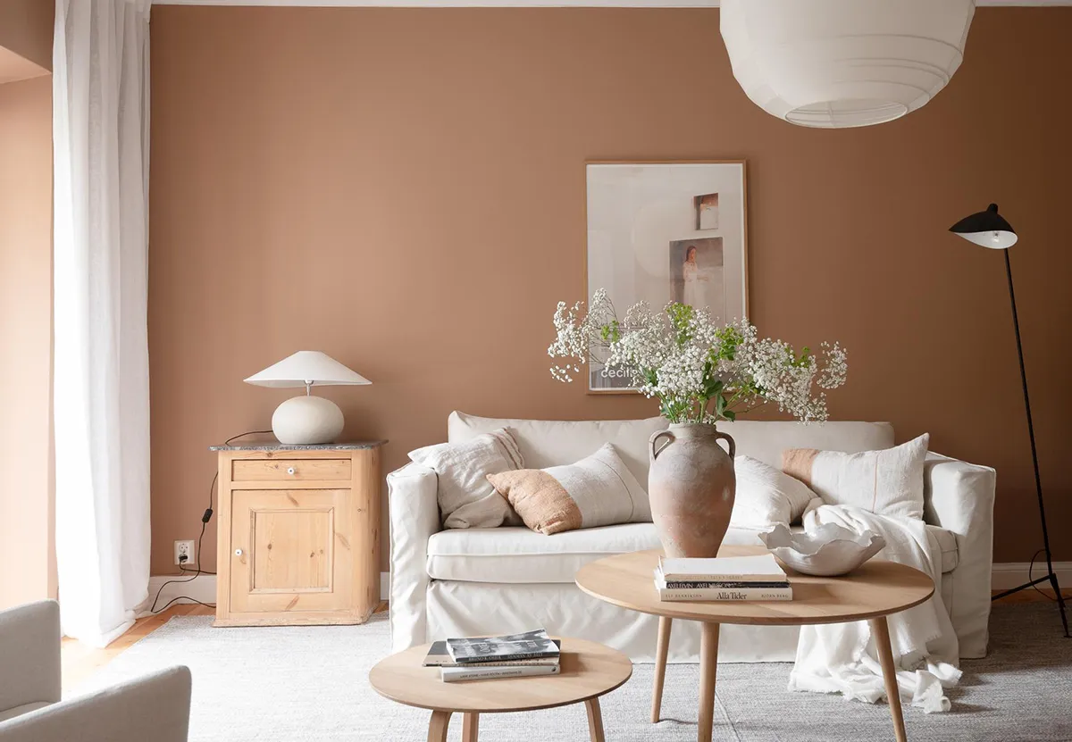 Salle de séjour en terre cuite et cuisine fraîche : appartement à Göteborg - Gallery image 18