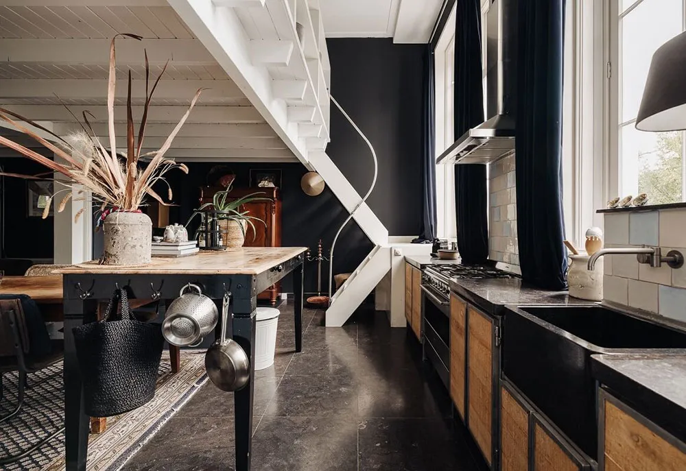 Black floors, white ceilings: amazing house in former school building in Netherlands - Gallery image 10