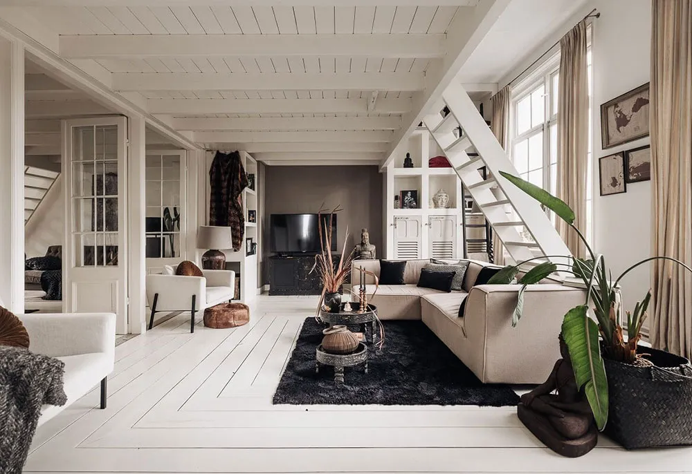 Black floors, white ceilings: amazing house in former school building in Netherlands - Gallery image 17