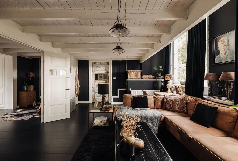 Black floors, white ceilings: amazing house in former school building in Netherlands - Gallery image 2