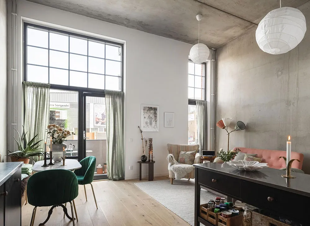 Paredes y techos de concreto a 4 m: loft escandinavo en Malmö (61 m²) - Gallery image 5