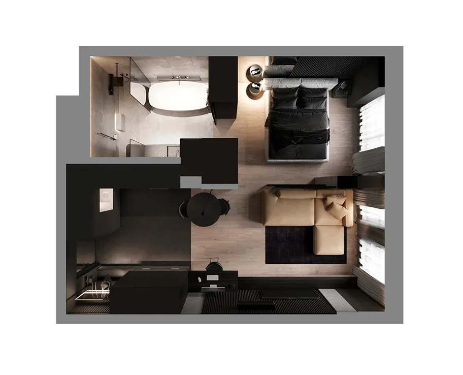 Tonos oscuros y techo de concreto: una elegante y pequeña apartamento en Kiev (45 m²) - Gallery image 22