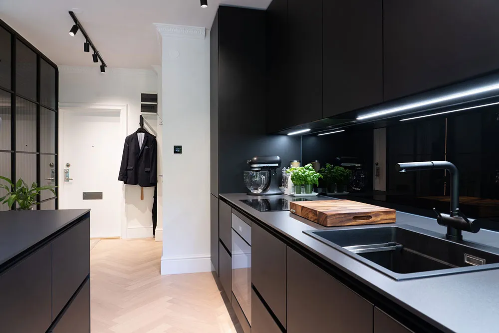 Black Kitchen and Park View: Small Modern Apartment in Stockholm (37 sqm) - Gallery image 7