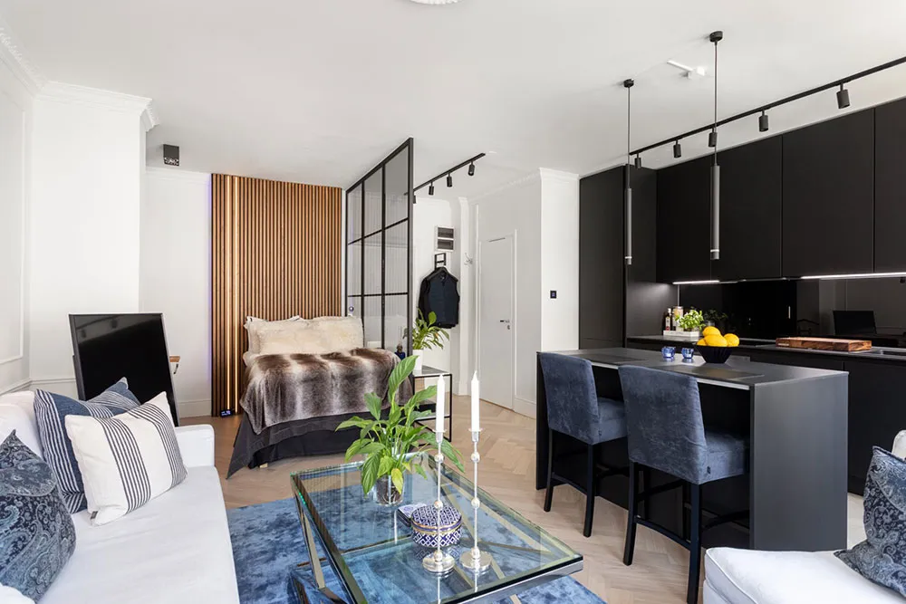 Black Kitchen and Park View: Small Modern Apartment in Stockholm (37 sqm) - Gallery image 11