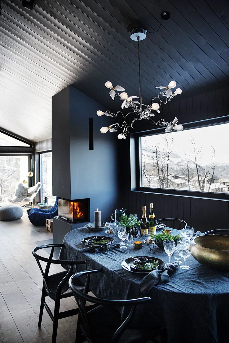 Interior in Blue and Green Tones for a Mountain House in Sweden - Gallery image 3