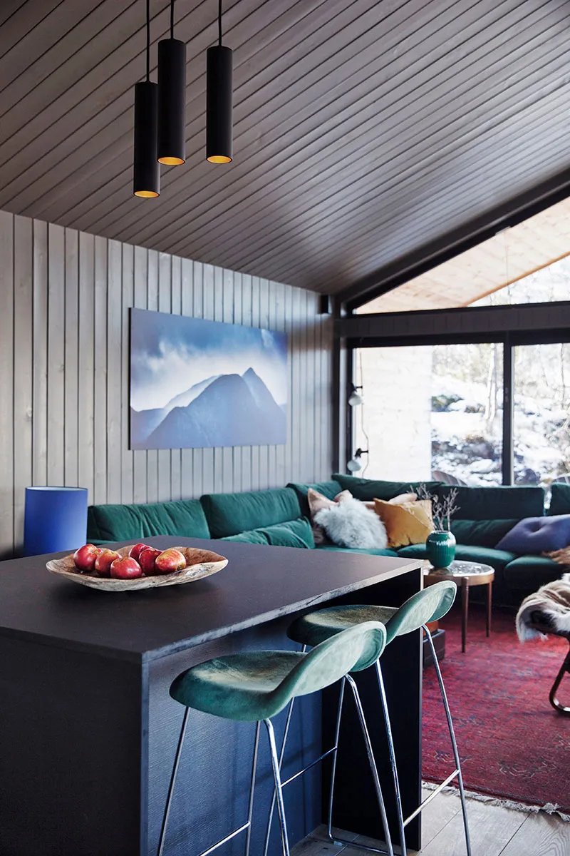 Interior in Blue and Green Tones for a Mountain House in Sweden - Gallery image 1