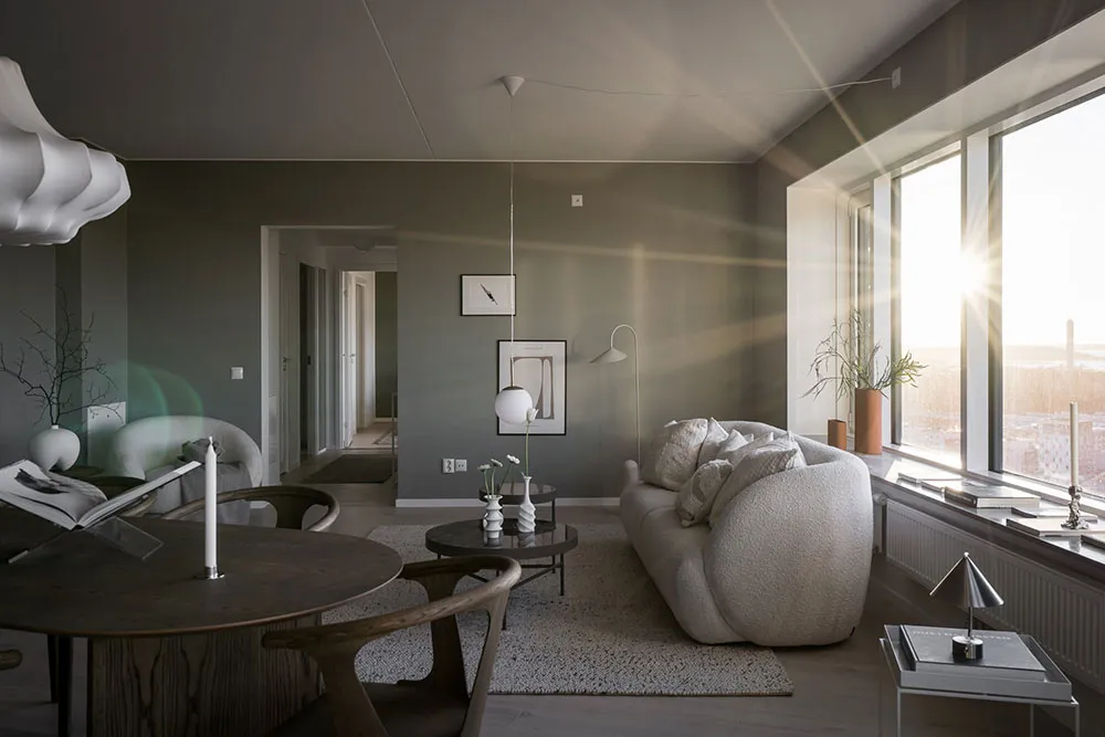 Nowoczesny skandynawski interior w odcieniach szarości w wysokim budynku w Gotenburze - Gallery image 1
