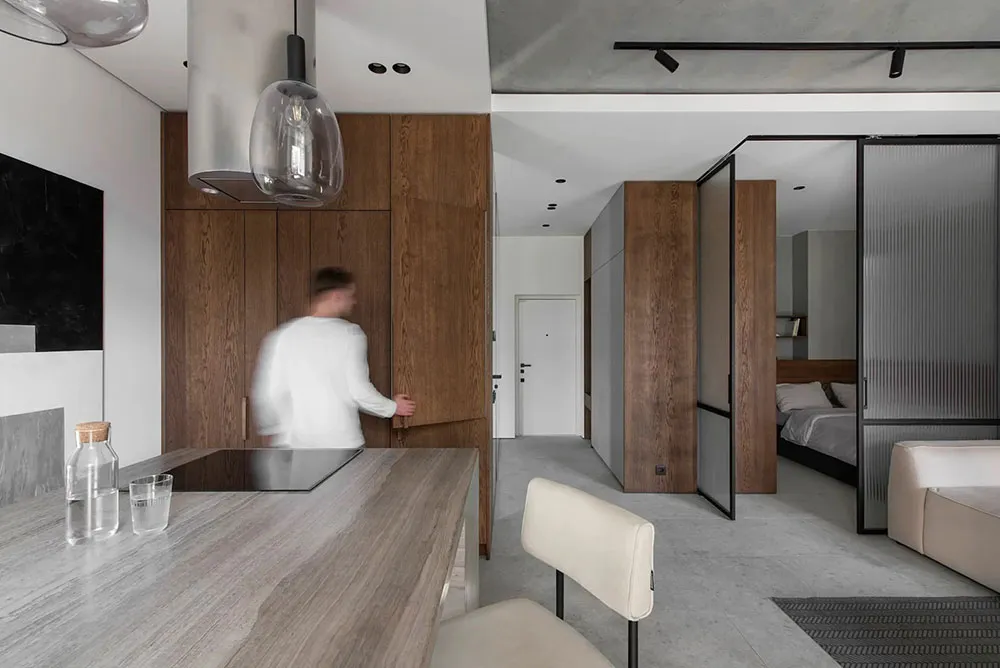 Minimalistische Wohnung in Kiew mit Schlafzimmer hinter Glas (46 qm) - Gallery image 2