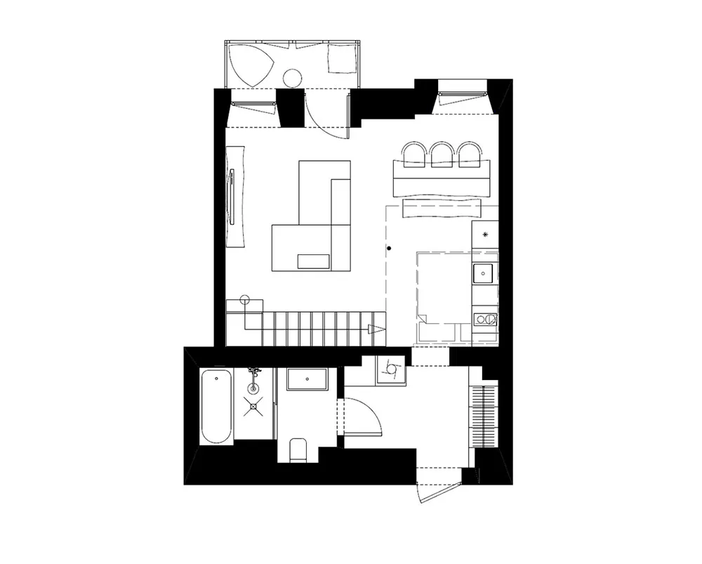 Minimalismo industrial y antresol: pequeña vivienda soltera en Kiev (41 m²) - Gallery image 19