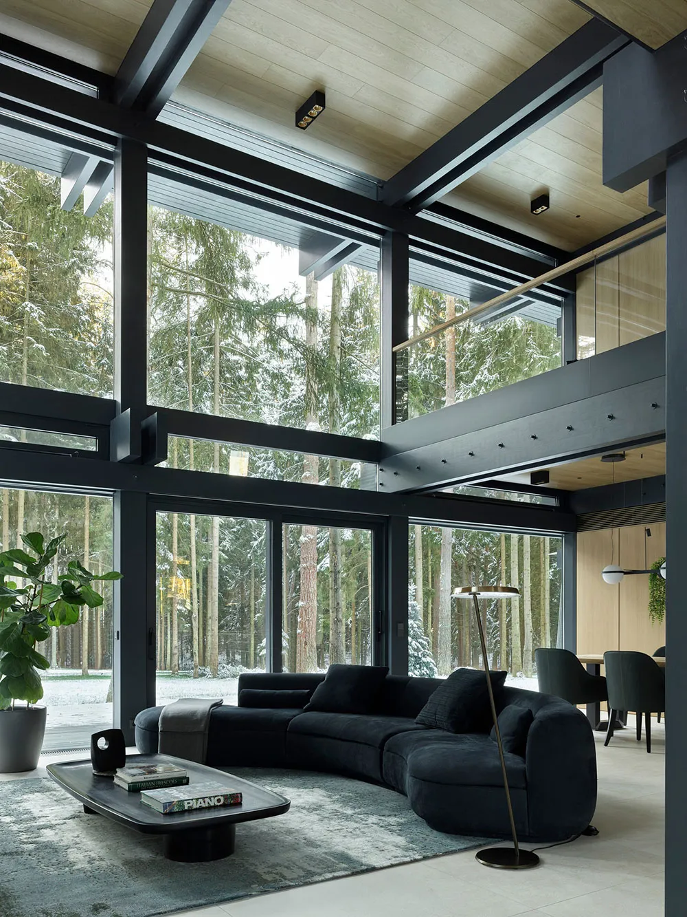 काँच की दीवारें एवं दूसरा प्रकाश: मॉस्को क्षेत्र में एक पाइन जंगल में स्थित आधुनिक कॉटेज - Gallery image 1