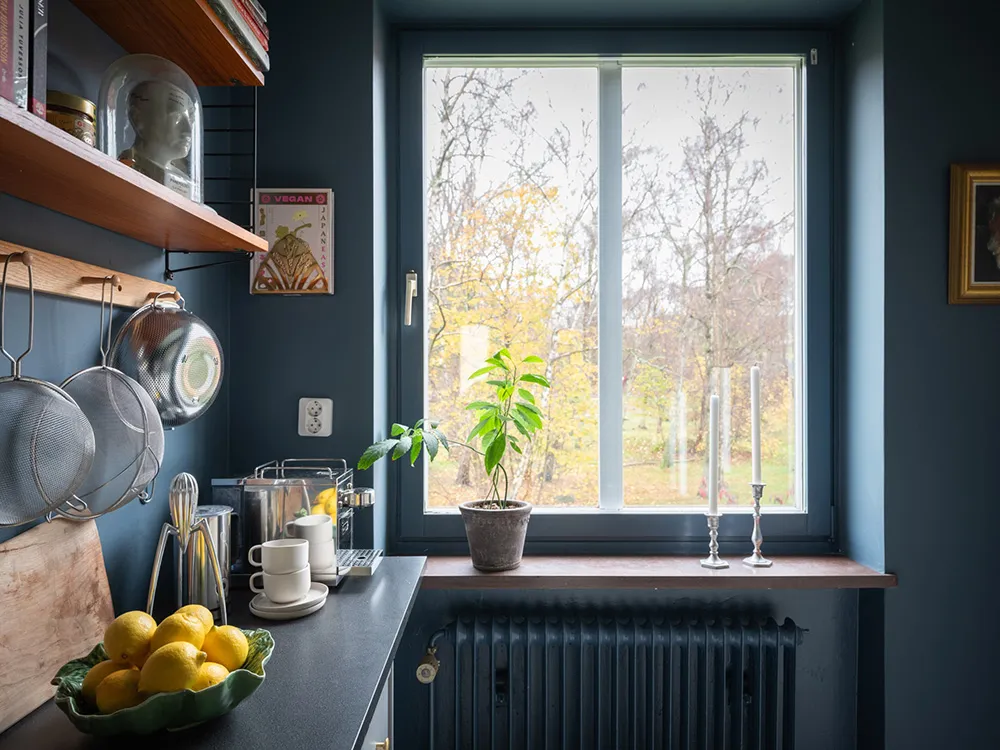 Красивые тёмно-синие стены в дизайне небольшой шведской квартиры (39 кв. м) - Gallery image 11