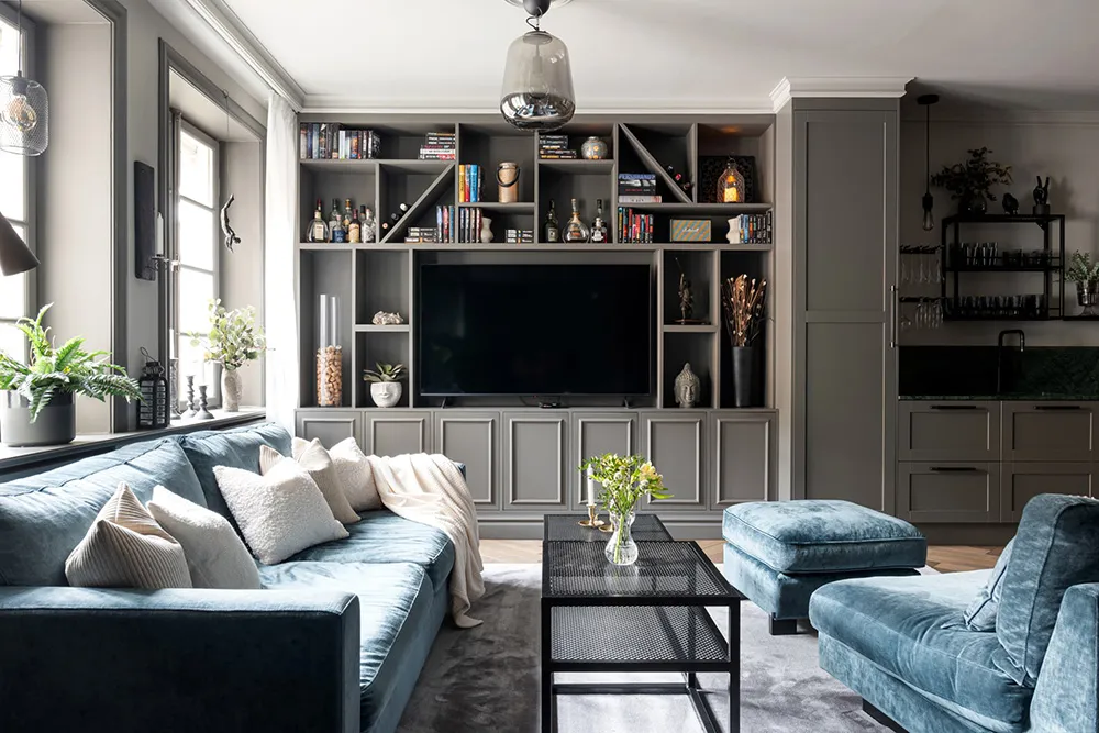 Styles et tons gris avec une cloison en verre : studio en Suède à Stockholm (54 m²) - Gallery image 3