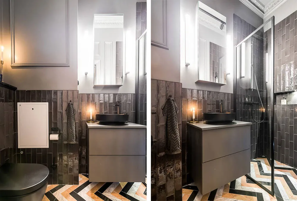 Style moderne d'intérieur gris pour une petite appartement de 39 m² avec salon passant - Gallery image 19