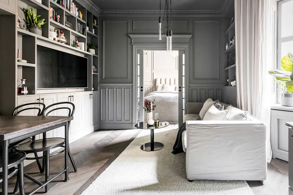 Style moderne d'intérieur gris pour une petite appartement de 39 m² avec salon passant - Gallery image 2