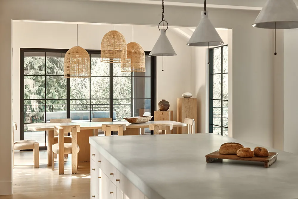 अमेरिका के जंगलों में स्थित एक आधुनिक कॉटेज का नरम, एकरंग आंतरिक दृश्य - Gallery image 22