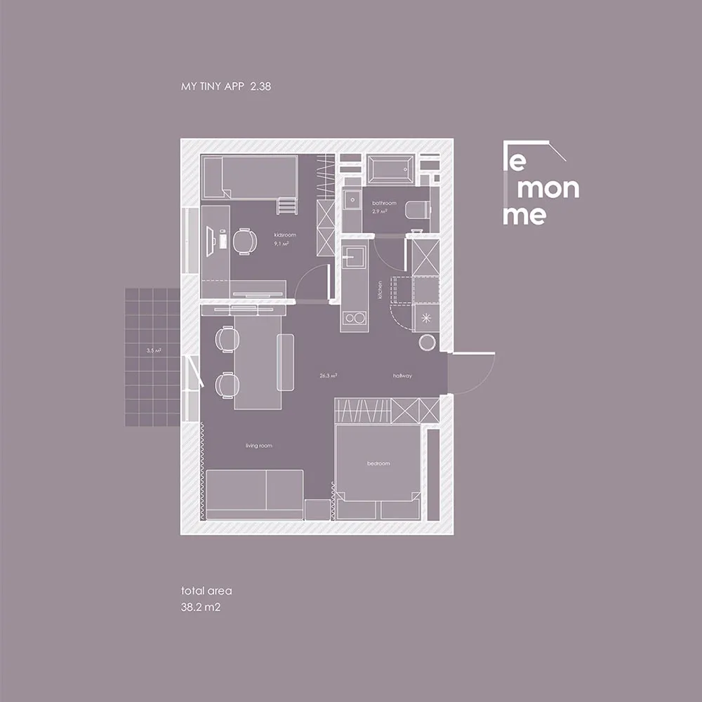 Pequeña habitación pastel con diseño de interior en Kiev para descanso y trabajo (38 m²) - Gallery image 18