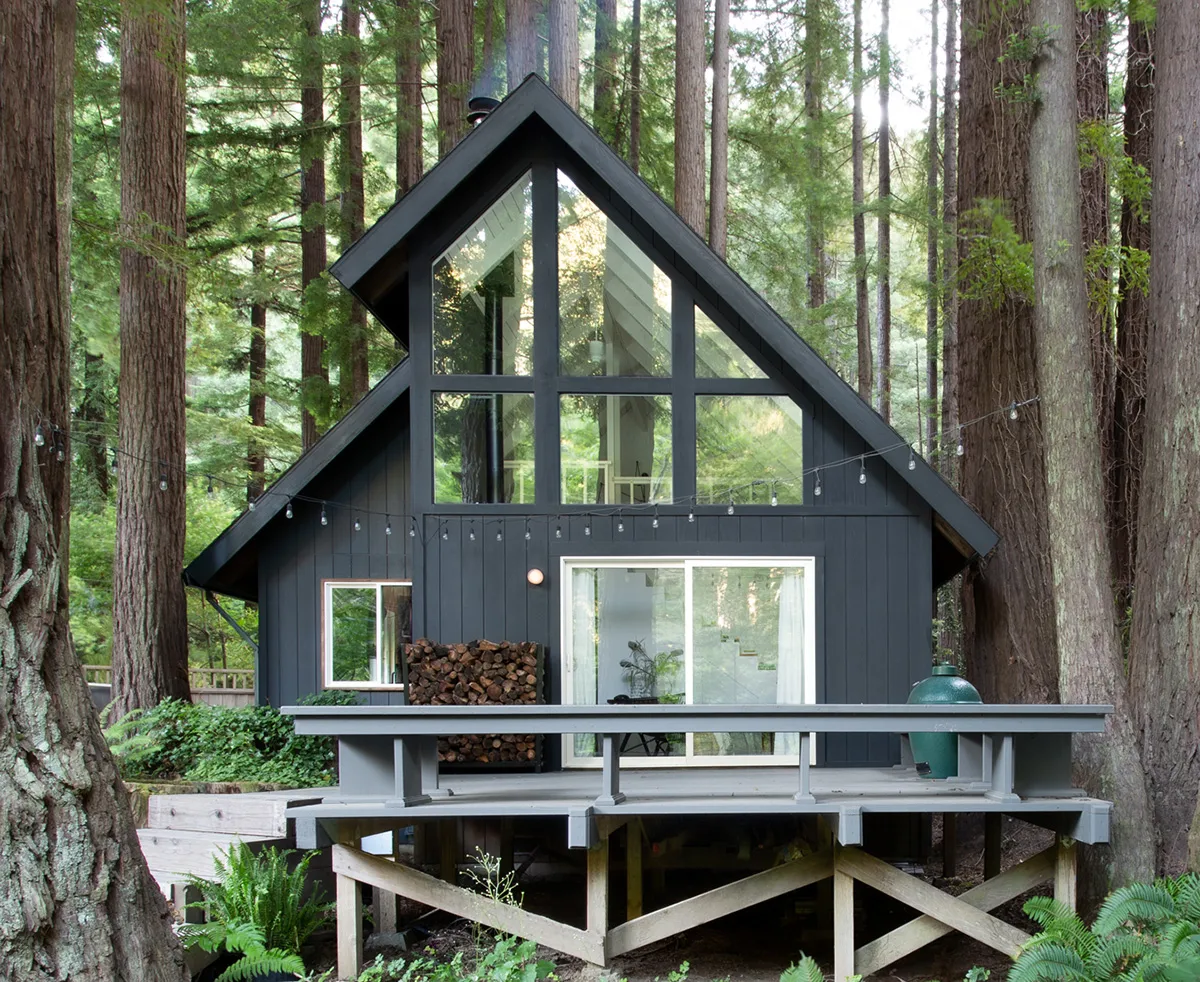 Magnifique cabinette forestier avec intérieur moderne en noir et blanc