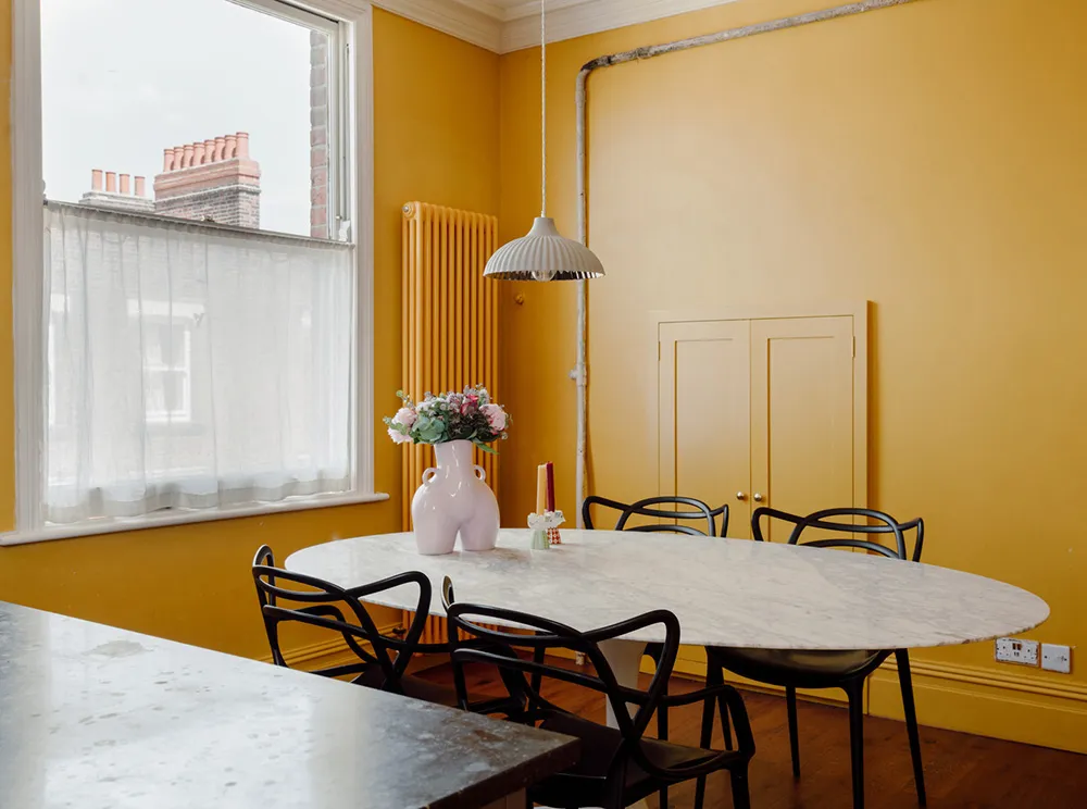 Mint Walls, Yellow Kitchen and Orange Sofa: Modern Interior in a London Townhouse - Gallery image 12