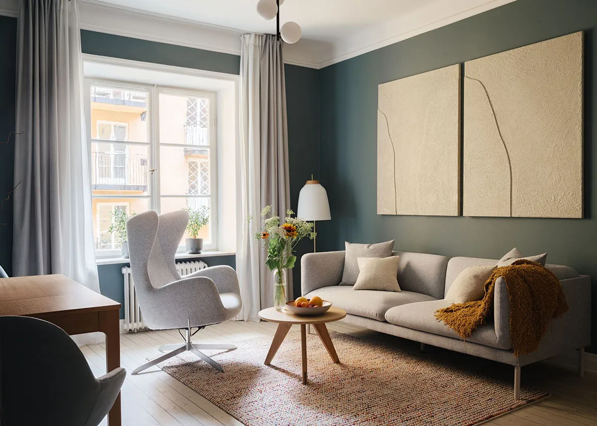 Stylowy kolor ścian w projekcie małego mieszkania w Stokholmie - Gallery image 2