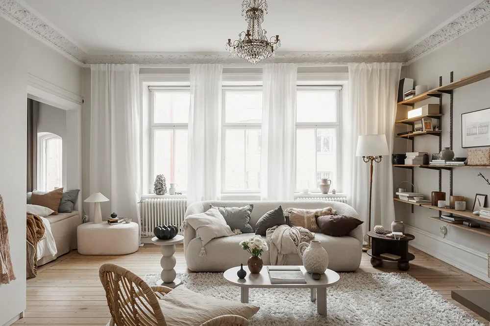 Miękki i ciepły skandynawski интерьер małej mieszkania 51 m² - Gallery image 2